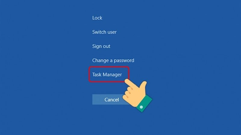 Màn hình menu Ctrl Alt Del với tùy chọn Task Manager được đánh dấu